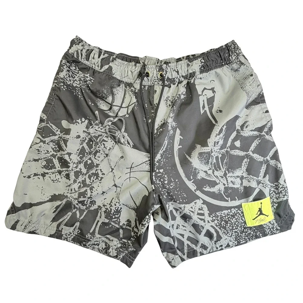 Jordan Flight Pool Shorts Mens Large Grey Black Basketball Graphic CZ4749-010